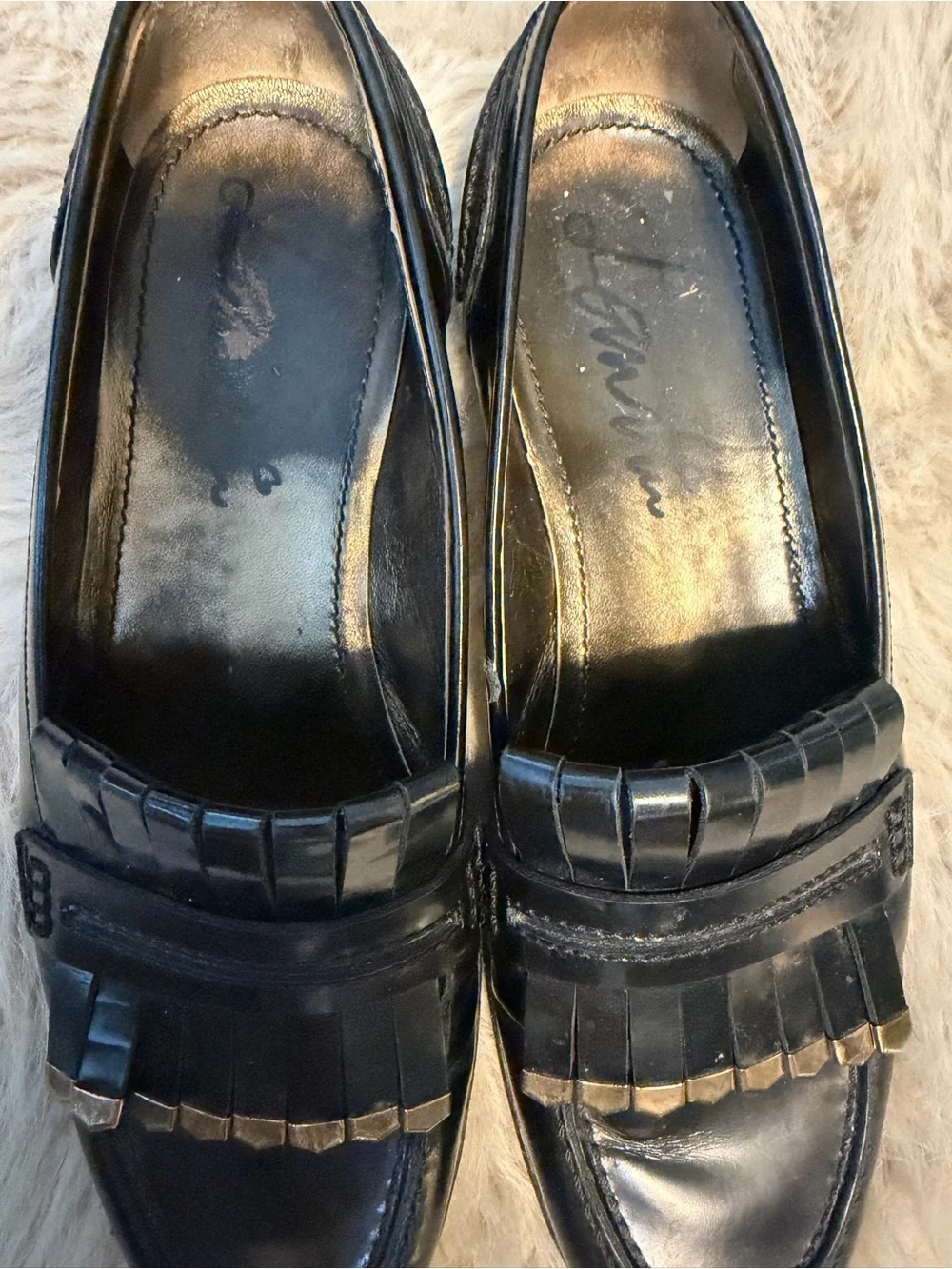 LANVIN Black Leather Tassel Loafers with Gold Stud Accents LUXURY Sz 39 (8.5)